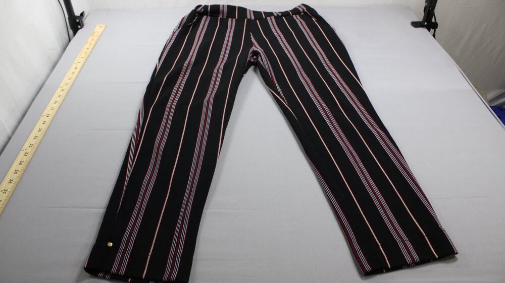Ana & Kate Pants Womens L Black Red Striped Tapered Leg Multicolor Elastic Waist